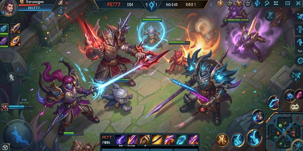 Tampilan gameplay MOBA yang seru dan mendebarkan di FE777.