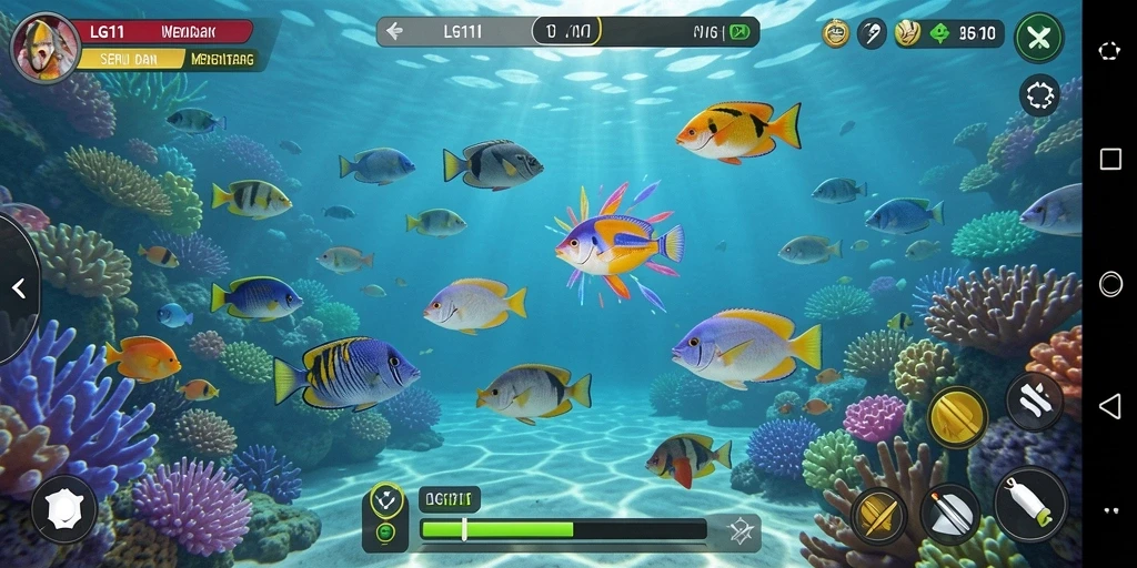 Screenshot menunjukkan aksi seru gameplay Tembak Ikan LG111.