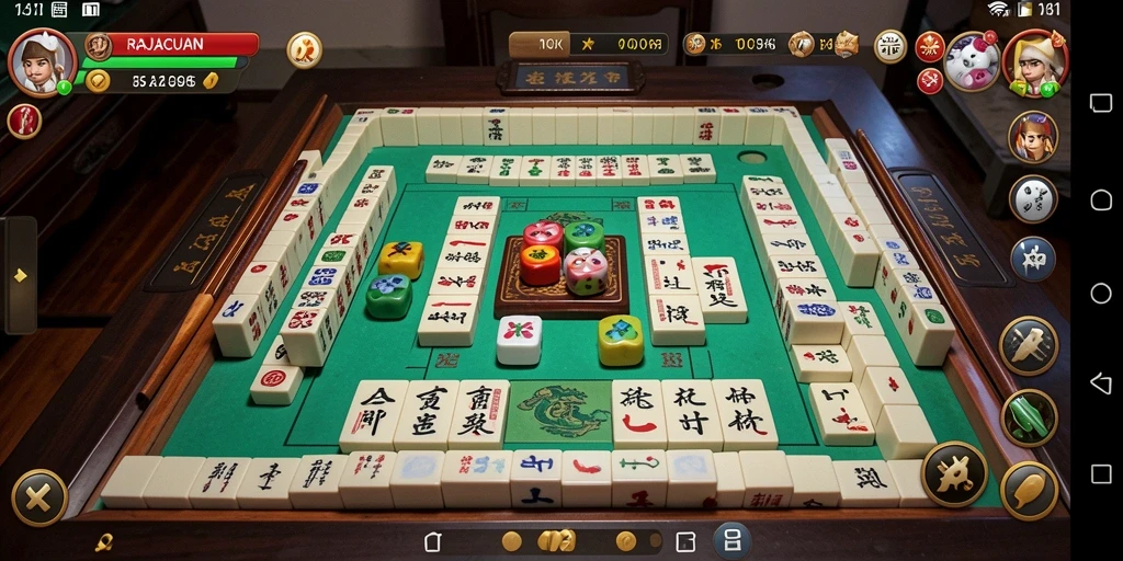 Screenshot RAJACUAN menampilkan suasana permainan Mahjong yang seru dan penuh warna.